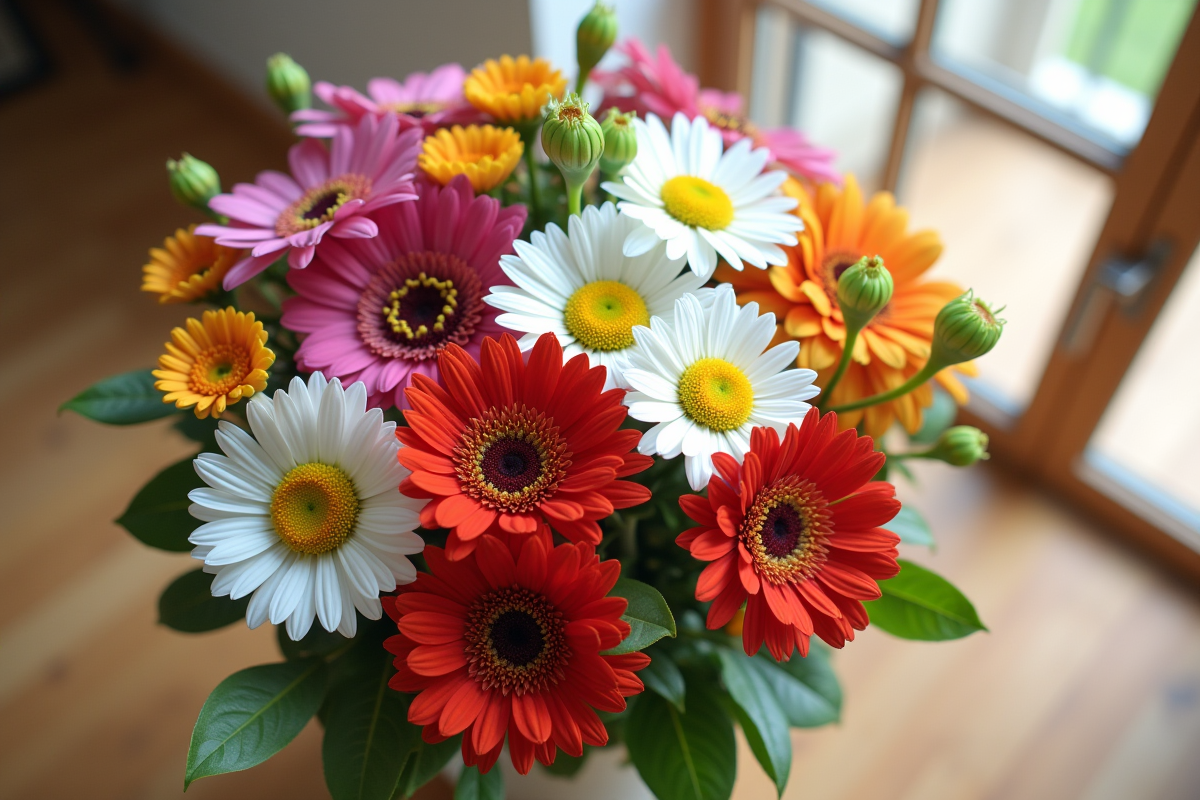 Bouquet de fleurs D avec marguerite et delphinium