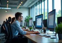 Bureau moderne espace ouvert avec personnes au travail