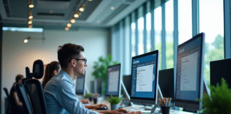 Bureau moderne espace ouvert avec personnes au travail