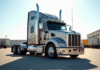 Camion semitrailer puissant en plein jour sur un site industriel