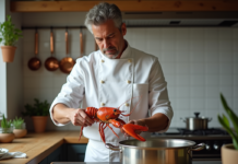 Comment maîtriser à la perfection la cuisson du homard vivant Chef français en cuisine préparant un homard frais