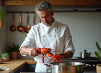 Comment maîtriser à la perfection la cuisson du homard vivant Chef français en cuisine préparant un homard frais
