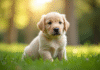 Chiot labrador assis dans l'herbe en plein air