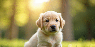 Chiot labrador assis dans l'herbe en plein air