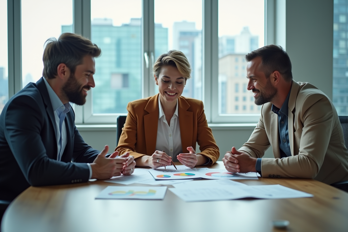 Groupe de collègues discutant autour d