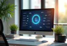 Espace de travail moderne avec infographie Q