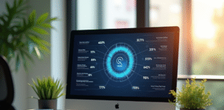 Espace de travail moderne avec infographie Q