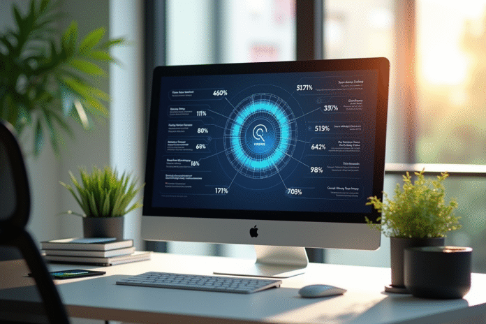 Espace de travail moderne avec infographie Q