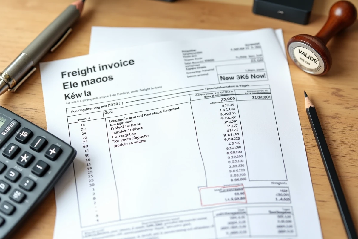 Vue aérienne d'une facture professionnelle avec calculs de conversion kilogrammes en tonnes et outils de bureau