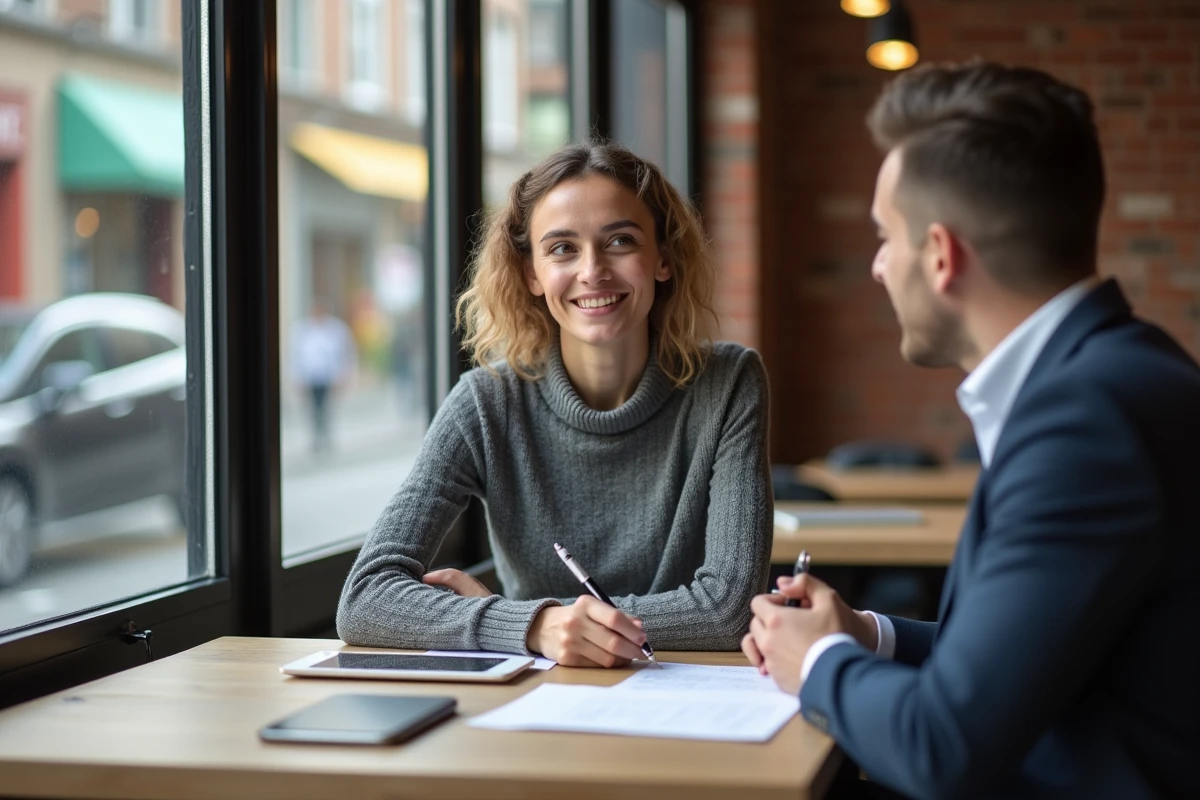 Femme nord-africaine en discussion dans un coworking urbain