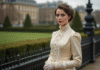 Femme élégante en robe edwardienne dans un parc parisien