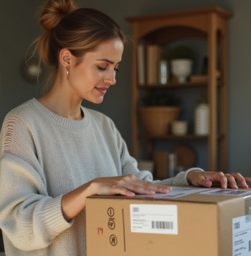 Acheter des colis perdus : les erreurs à éviter Femme examinant un colis dans un salon modeste