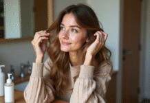 Soin cheveux fins et plats : les meilleures techniques et produits pour booster leur volume Femme aux cheveux fins et naturels dans un intérieur moderne