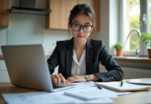 Frais de scolarité déductibles des impôts en 2025 : comment les choisir ? Jeune femme en blazer examine ses papiers fiscaux à la maison