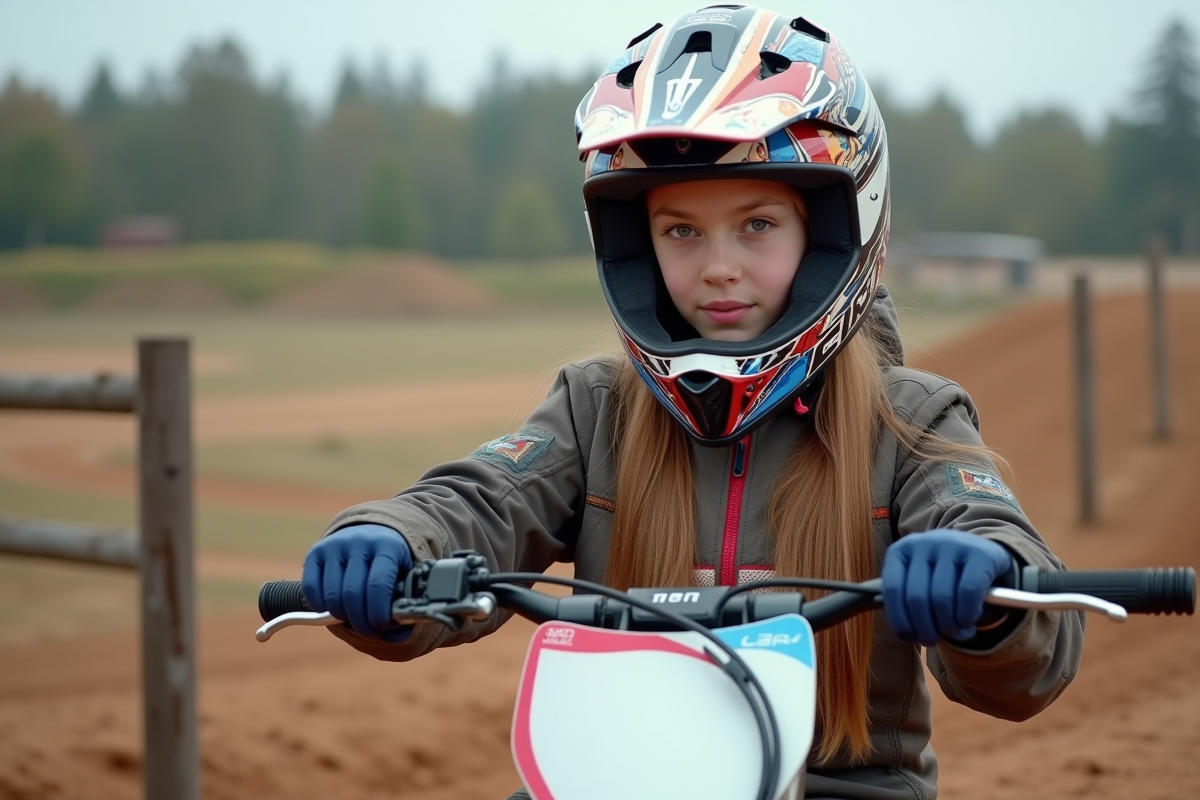 Fille en motocross vérifiant les commandes du bike