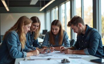 Les atouts du BTS CPI pour le marché de l’emploi Groupe de jeunes adultes en atelier technique moderne