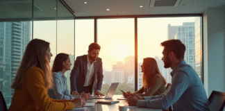 Groupe de jeunes professionnels collaborant dans un bureau lumineux