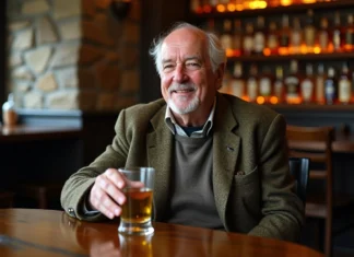 Entre douceur et tradition : les spécificités du whisky irlandais Homme irlandais âgé tenant un verre de whisky dans un pub traditionnel
