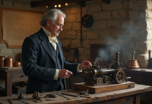 Invention du moteur à eau en France : histoire et inventeur célèbre Inventeur français du XIXe siècle examinant un prototype d'eau engine