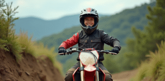 Les avantages d’une occasion 125 cm³ cross pour les débutants Jeune homme en motocross sur un sentier nature