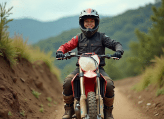 Les avantages d’une occasion 125 cm³ cross pour les débutants Jeune homme en motocross sur un sentier nature