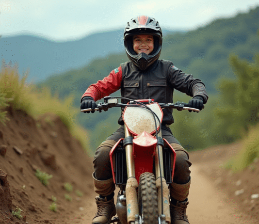 Les avantages d’une occasion 125 cm³ cross pour les débutants Jeune homme en motocross sur un sentier nature