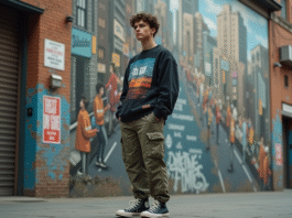 Origine du streetwear : Qui est le premier créateur ? Jeune designer urbain devant un mur de ville coloré