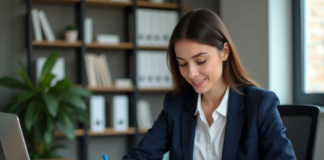 Jeune femme professionnelle analysant des graphiques de budget