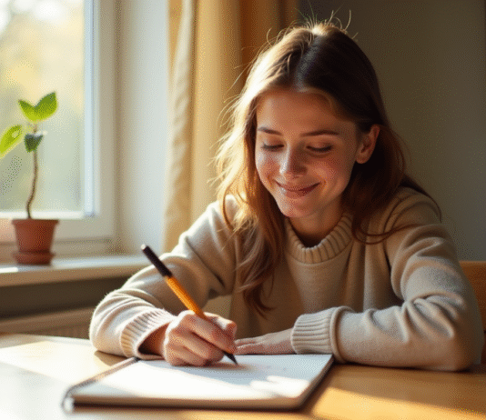 Saviez-vous ces choses sur les prénoms commençant par O ? Jeune femme souriante écrivant la lettre O dans un carnet lumineux