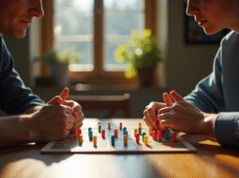 Astuces pour apprendre rapidement les règles du jeu Mastermind Deux personnes jouant à Mastermind avec des pions colorés