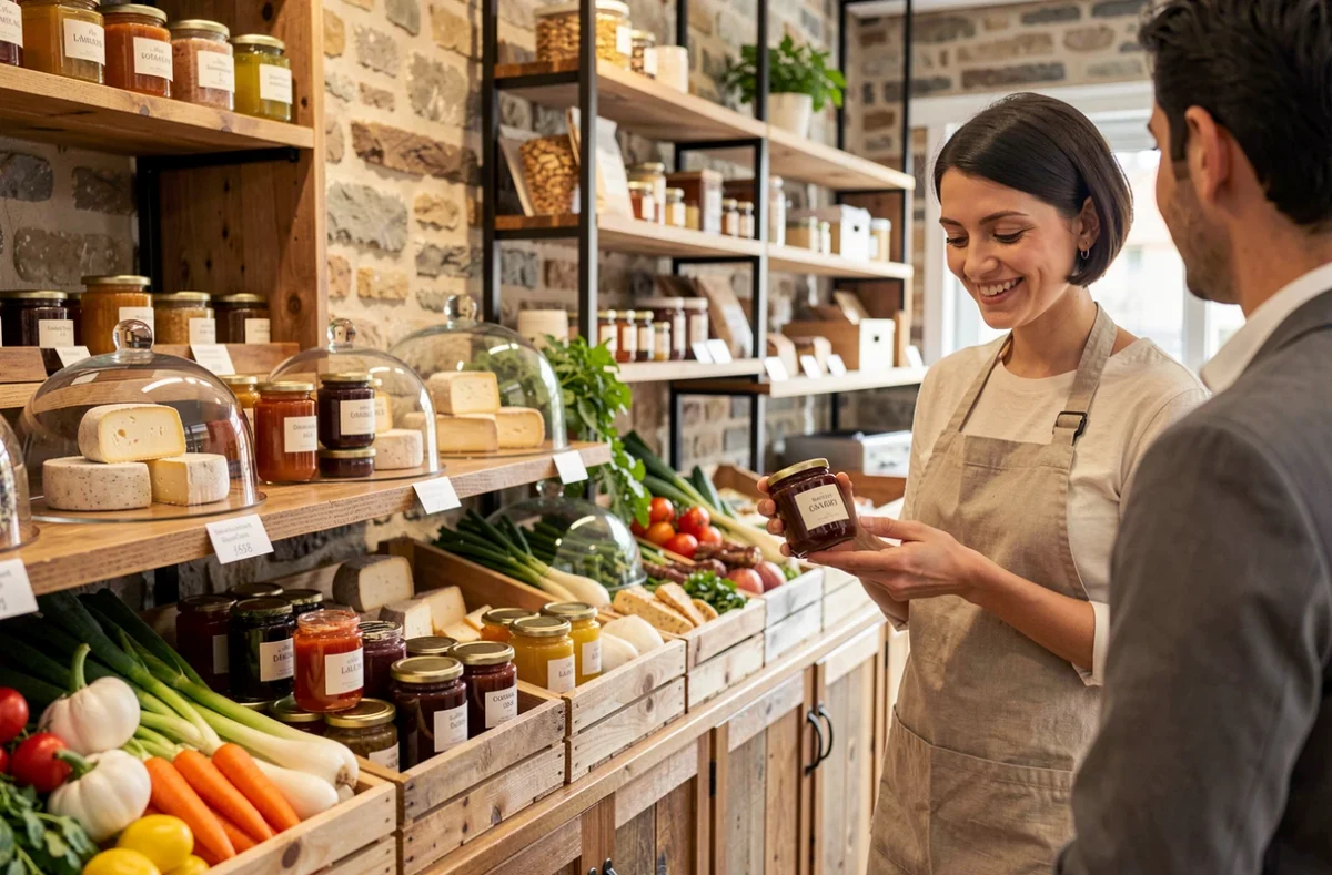 Épicerie fine bio Les Halles Joli Mai à Fontenay-aux-Roses avec produits artisanaux et bocaux locaux en vitrine