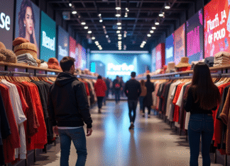 Fast fashion : qui est le leader de ce secteur ? Intérieur d'un magasin de mode rapide animé avec clients divers
