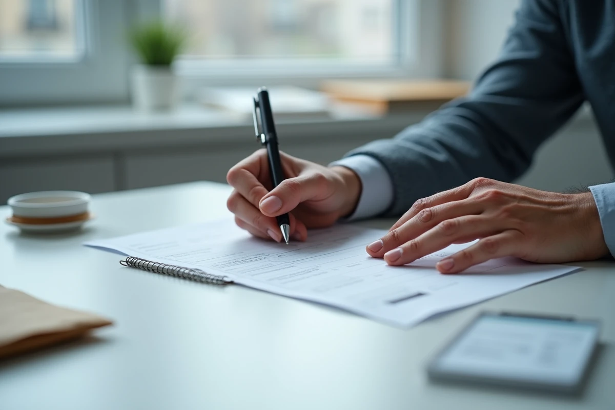 Mains remplissant un formulaire administratif France Travail, symbolisant les démarches de réinscription après une désinscription et les risques pour les droits au chômage