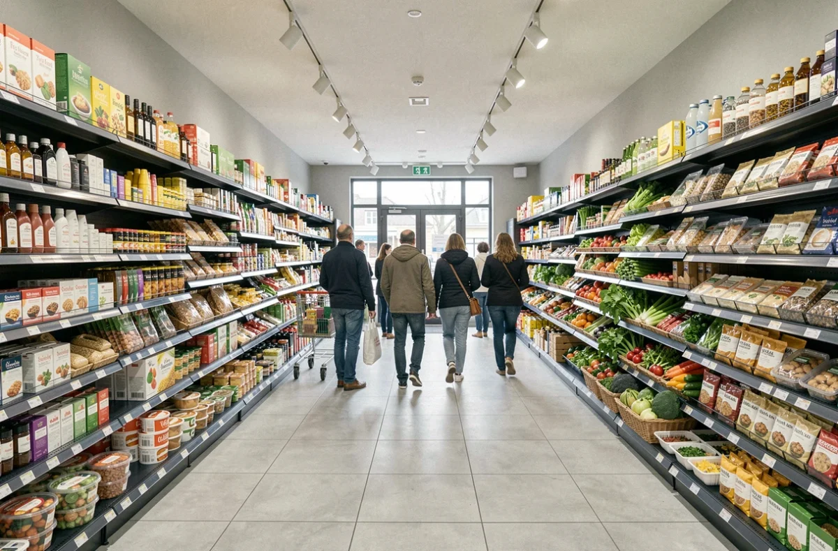 Allée d'un magasin Naturalia à Rueil-Malmaison avec large gamme de produits bio, cosmétiques et épicerie en vrac
