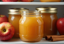 pots de compote maison dans le frigo avec pommes et cannelle