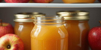 pots de compote maison dans le frigo avec pommes et cannelle