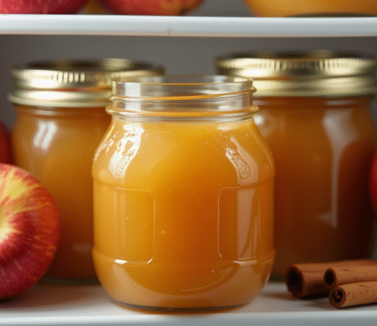 pots de compote maison dans le frigo avec pommes et cannelle