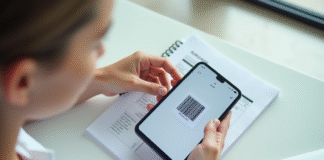 Personne scannant un code QR avec un smartphone à la lumière naturelle