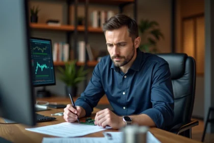 Homme analysant une stratégie de jeu Monopoly Tycoon Club sur un bureau moderne avant la saison 2026