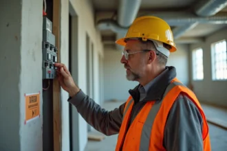 Superviseur de chantier vérifiant un panneau électrique