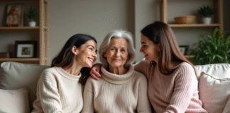 Soin transgénérationnel : définition, bienfaits et pratique en France Trois générations de femmes assises sur un canapé familial